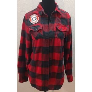 Georgia Bulldogs Women's Small Black Red Plaid Flannel Button Down B5